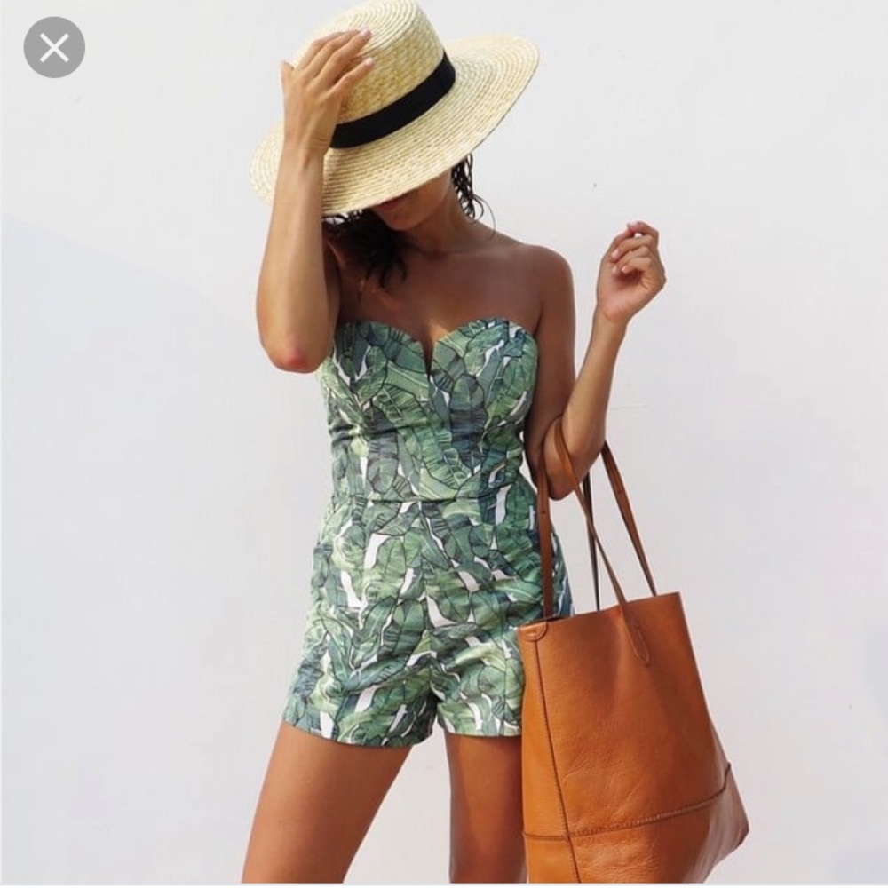 H&M Strapless Green Leaf Romper